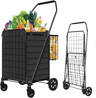 Zagtag Heavy-Duty Folding Shopping Cart with Waterproof Liner & 360° Swivel Wheels | Collapsible Grocery Cart for Easy Transport, Ideal for Laundry, Shopping, and Travel – 132 LBS Capacity