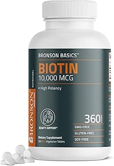 Biotin 10,000mcg, Supports Healthy Hair, Skin and Nails, Vegetarian, Non-GMO, 360 Tablets