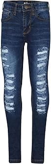 Girls Ripped Jeans Comfort Skinny Stretch Lightweight - Girls Jeans JN28 Dark Blue 13-14