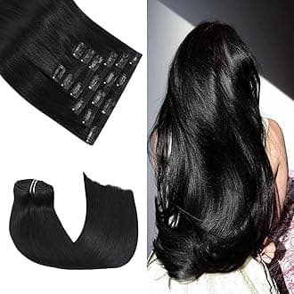 Honsoo Clip in Hair Extensions Remy Human Hair 14in 120g Natural Black Silky Straight Clip in Human Hair Extensions No Shedding No Tangling