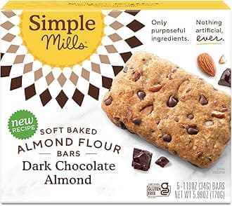 Simple Mills Soft Baked Dark Chocolate Almond Flour Bars, 5 ct, 1.19 oz each