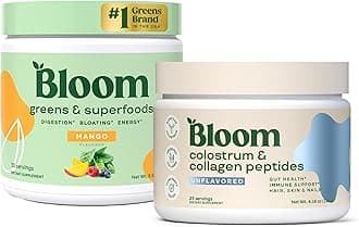 Bloom Nutrition Superfood Greens Powder, Digestive Enzymes with Probiotics and Prebiotics, Gut Health, Bloating Relief, Mango + Bovine Colostrum Powder | Pure 40% IgG Premium Colostrum