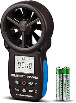 Holdpeak 866A Digital Anemometer - Wind Speed Meter Measures Wind Speed + Temperature + Wind flow with Data Hold & USB - The Most Accurate Anemometer Available! (Black)(CE,ISO,ROHS,GMC)