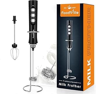 MF02 Rechargeable Milk Frother Handheld Electric Foam Maker with Stainless Steel Balloon Whisk, Plastic, Black