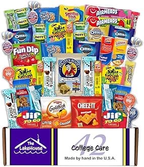 College Care Package Snack Box - 42 Count - Snack Packs for Boys Girls Men Women Students Soldiers - Camp Care Packages for College Students - Gift Basket - Snack Boxes from The LakeHouse