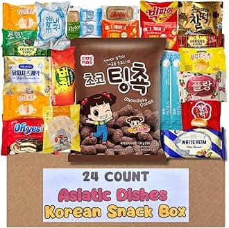 Asiatic Dishes Korean Snack Box – 24 Count Variety Pack with Cookies, Crackers, Coffee Mix, and Candy – Gift Care Package for Adults, Kids, and College Students