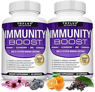 10 in 1 Immunity Boost Immune Support Supplement â€“ 1650mg Made with Elderberry, Vitamin C, Zinc, Echinacea & Probiotics for Immune System Booster, Support Healthy Respiratory System, 2x 60 Capsule