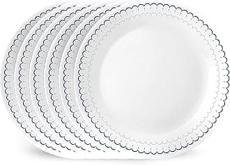 Corelle 6-Piece 10.25" Dinner Round Plates Vitrelle Triple Layer Glass, Lightweight Round Plates, Chip and Scratch Resistant, Microwave and Dishwasher Safe, Caspian Lace