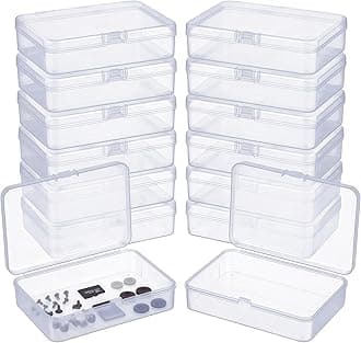 LJY 12 Pieces Rectangular Empty Mini Clear Plastic Organizer Storage Box Containers with Hinged Lids (4.5 x 3.3 x 1.1 inch, Transparent)