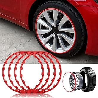 LenTLy 16-20" Car Rims Edge Trim Protector Wheel Protection Ring, Alloy Wheel Edge Ring Rim Protectors Tyres Tire Guard Set of 4, Anti-Scratch Car Refit Trims Kit(Size:16 inch,Color:Red)