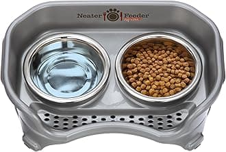 Neater Feeder Express for Small Dogs - Mess Proof Pet Feeder with Stainless Steel Food & Water Bowls - Drip Proof, Non-Tip, and Non-Slip - Gunmetal Grey