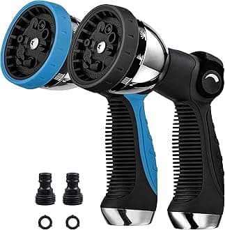 Garden Hose Nozzle 10 Hose Metal Duty Spray Nozzle Watering Patterns Thumb Control On Off Valve, High Pressure Nozzle Sprayer for Watering Plants, Car Wash,Cleaning,Showering Pets 2 Packs