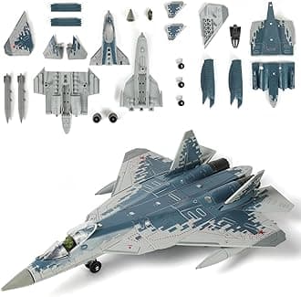1/72 Scale SU-57s Military Aircraft Toy Quick Build Model Kits Russian Fifth Generation Stealth Multipurpose Fighter Plastic Building Airplane Model Kit for Gift and Collection (31 Pieces)