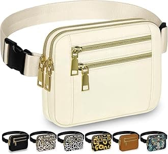 Capolo Fanny Packs for Women Fashion Waist Packs Bag with Adjustable Strap and 4 Zipper Pockets Waterproof Everywhere Crossbody Belt Bag for Workout Running Travelling, Ivory, M, Casual Waist Bag