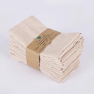 FINGERCRAFT Hemstitched Cotton Table Napkins – Set of 6, 20x20 Inch, 100% Cotton Cloth Napkins with Faggoting Stitching – Durable & Elegant for Parties, Everyday Use (Ivory Twill)