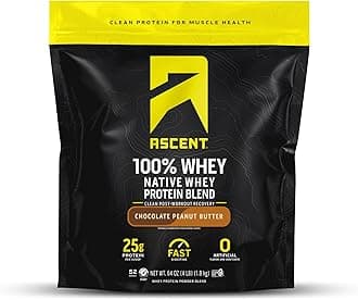 100% Whey Protein Powder - Post Workout Whey Protein Isolate, Zero Artificial Flavors & Sweeteners, Gluten Free, 5.5g BCAA, 2.6g Leucine, Essential Amino Acids, Chocolate Peanut Butter 4 lb