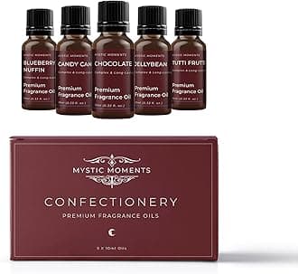 Mystic Moments | Confectionery Fragrant Oil Gift Starter Pack 5x10ml | 5 Sweet Candy-Inspired Fragrance Oils – Bubblegum, Candyfloss, Gummy Bear, Jelly Bean & Marshmallow | Fun Home Scent