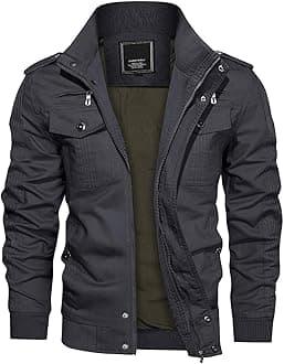 KEFITEVD Men's Casual Cargo Jacket Autumn Military Bomber Jackets Windbreaker Coat, Grey, L