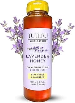 Lavender Honey Simple Syrup for Coffee, Cocktails, Tea, Matcha - Clean Simple Syrup with Real Lavender & Honey - 13.5 oz