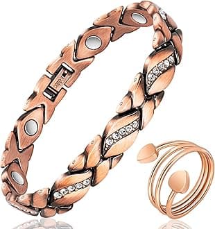 Copper Bracelets for Women, Magnetic Bracelets for Women & Heart-Shaped Lymphatic Drainage Ring with 3500 Gauss Magnet Classic Crystal Design Jewelry Gift