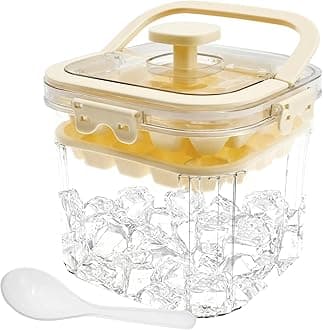 5L Ice Bucket for Freezer with Lid, Refrigerator Ice Cube Storage Bin with 48 Grids Mold Tray, Ice Bucket Container Wine Bucket with Handle and Spoon, Ice Cube Tray for Outdoor Camping (White)