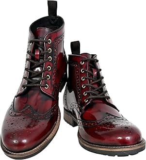 Hx London LEATHER BROGUE LACE-UP BOOT FOR MEN, Burgundy, 42.5 EU