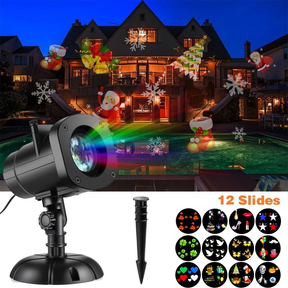 SUGIFT Christmas Lights LED Projector Light with 12 Switchable Patterns/Slides,Waterproof Landscape Projector Lamp, Outdoor/Indoor for Halloween, Xmas, Holiday, Party, Garden Decorations