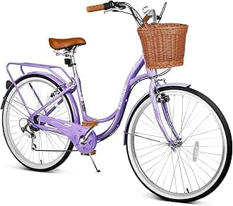 26 Inch Beach Cruiser Bike for Women, Hybrid Womens Bike with 7 Speed, Adjustable Seat, Lightweight Women Beach Cruiser Bike with Anti-Skid Tires,Purple
