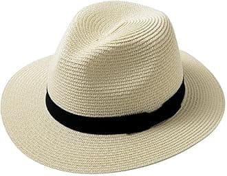 ComhatsUnisex Summer Panama Fedora Trilby Straw Sun Hats for Men Women Safari Beach Hat Packable XS-XXXL