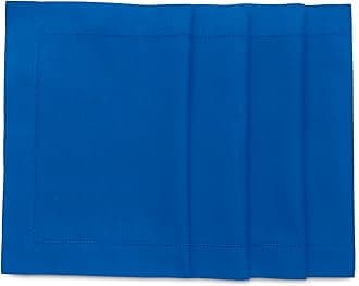 Solino Home Blue Placemats Set of 4 - Cotton Linen Hemstitch Placemats 14 x 19 Inch for 4th of July, Summer