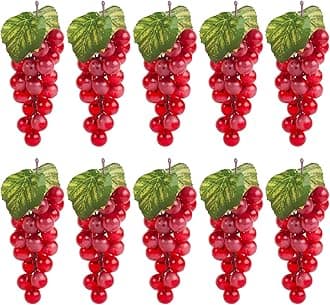 Fake Grapes Artificial Fruit Mini Grapes Clusters for Home House Kitchen Party Wedding Decor (10, Red)