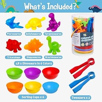 Counting Dinosaurs Color Sorting Toys with Rainbow Bowls,Sensory Training & Counting Activity Montessori Education Learning Activities Easter Basket Stuffers Gifts for Boys Girls