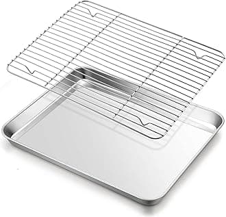 E-far Baking Sheet with Rack Set, 16”x12” Stainless Steel Cookie Sheet Pan for Oven, Rimmed Metal Tray with Wire Cooling Rack for Cooking Roasting Resting Bacon Meat Steak - Dishwasher Safe