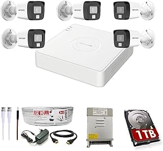 Full HD 8 Channel DVR with 2 MP 5 Outdoor Cameras [COLOR NIGHT VISION + BUILT-IN AUDIO MIC + SMART DUAL LIGHT + MOTION DETECTION] + 1 TB HDD + 8 Ch SMPS, USEWELL CCTV Cable+BNC/DC Set, WHITE