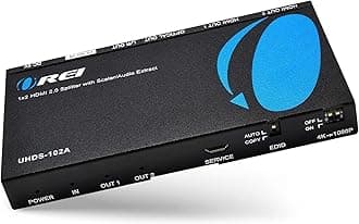 1x2 2.0 HDMI Splitter with Scaler Audio Extractor 2 Ports with Full Ultra HDCP 2.4K at 60Hz & 3D Supports EDID Control - UHDS-102A