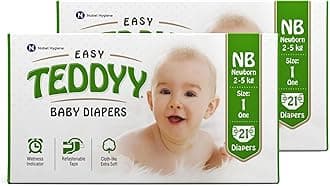 TEDDYY Baby Diapers Easy New Born 42 Count, 2-5 kgs, Long Lasting Absorption, Anti - Rash (21 count, Pack of 2)
