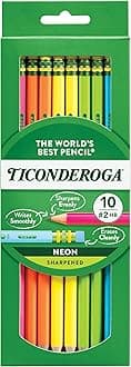 Wood-Cased Pencils, Pre-Sharpened, #2 HB Soft, Neon Colors, 10 Count
