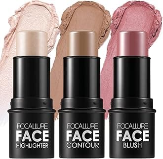 FOCALLURE 3 Pcs Cream Contour Sticks,Shades with Highlighter & Bronzer & Blush,Non-greasy Long-wear Face Contouring Pen,Easy to Sculpt the Face and Create a Lightweight Finishing Makeup,LIGHT-MEDIUM