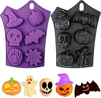 Webake Halloween Cake Pop Mold, Halloween Silicone Molds Shaped with Pumpkin, Skull, Ghost, Bat for Cake, Jello, Soap 2Pcs