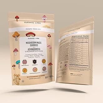 Mushroom Magic Gummies - 10 Mushroom Blend with Ashwagandha for Focus, Energy, Mood, Immunity & Stress Relief - Kosher Certified by OU, Halal - Vegan 60 Strawberry Gummies - Made in USA