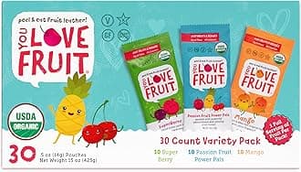 YOU LOVE FRUIT - Fruit Snacks Variety Pack 30 count, 100% Natural Gluten-Free, Vegan, Low Carb, Low Fat Fruit Kosher Snacks for Kids, College Students, Teachers and Offices, Healthy Fruit Snacks