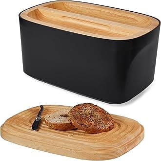 - Sonder Los Angeles Union Large Bread Box | Fits Full Sourdough Loaves and More | Breadbox with Cutting Board | Homemade Bread Bin Storage Container | 14.25x9.25x7 in | Black