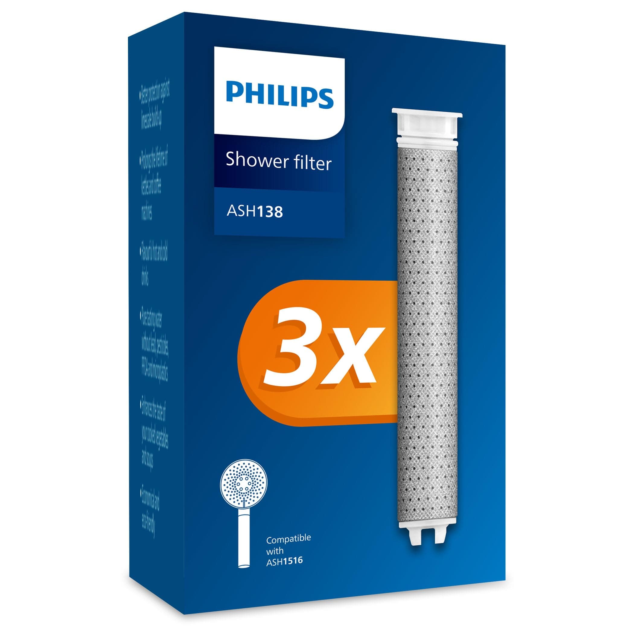 Philips Water Shower Head with Filter - Replacement Filter 3 Pack, Effectively Removes Chlorine and Other Large Particles, 1 Month Filter Capacity
