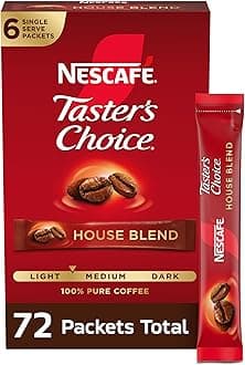 NESCAFÉ Taster's Choice, Instant Coffee Packets, Light Medium Roast Coffee, House Blend, 12 Boxes (72 Packets)