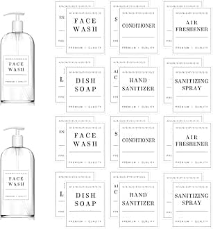24 PCS Waterproof Labels for Bottles, Bathroom Hand Soap Shampoo and Conditioner Dispenser Label Stickers, Removable Labels for Soap, Lotion, Shampoo and Conditioner Bottles (White)