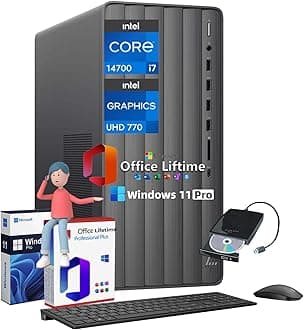 HP Envy TE01 Desktop Computer PC - Intel i7 14700(20-core, up to 5.4GHz) - Wi-Fi 6 - Intel UHD Graphics - Office Lifetime - Win11 Pro & External Optical Drive (64 GB RAM | 4 TB SSD | 2 TB HDD)