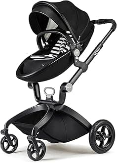 Hot Mom Baby Stroller: Baby Carriage with Adjustable Seat Height Angle and Four-Wheel Shock Absorption,Reversible，High Landscape and Fashional Pram Black
