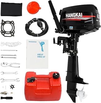 4 Stroke Outboard Motor with Fuel Tank, 123CC 6.5HP Boat Motor Boat Engine Motor, Heavy Duty Outboard Motor Inflatable Marine Fishing Yacht Engine