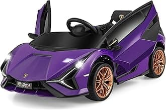 COSTWAY 12V Kids Electric Ride on Car with Remote Control, LED Lights, MP3, Music, Spring Suspension, Licensed Lamborghini Battery Powered Toy Vehicle for Boys and Girls (Purple)