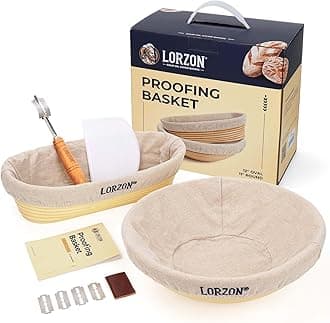 Banneton Bread Proofing Baskets Set of 2, 11" Round & 12" Oval Sourdough Proofing Baskets with Sourdough Bread Baking Supplies (Plastic)